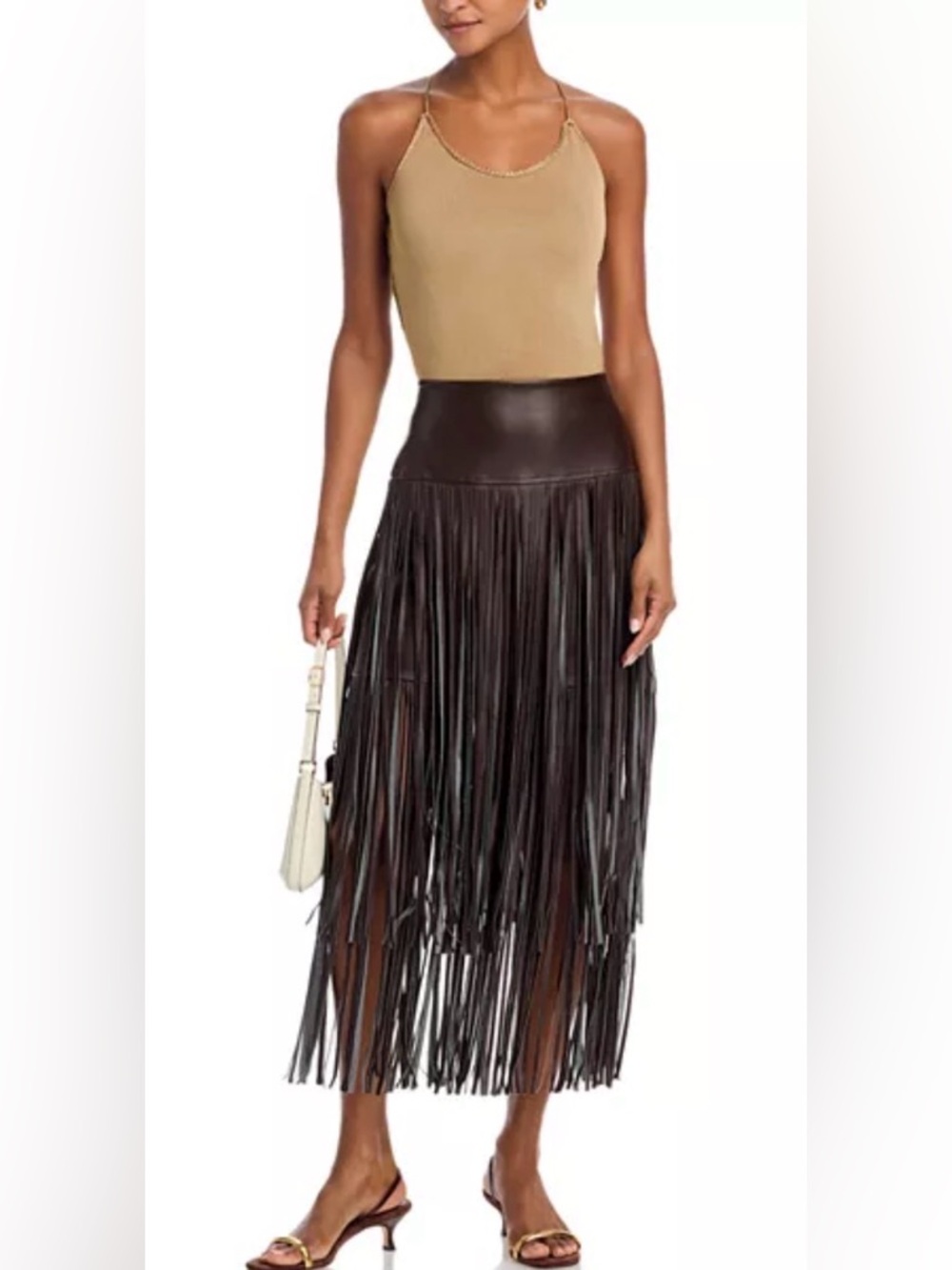 L’AGENCE Karolina Faux Leather Fringe Skirt
